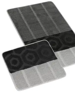 Koberce a koberečky Bellatex Sada koupelnových předložek bez výkroje Bany Pruhy černá, 60 x 100 cm, 60 x 50 cm