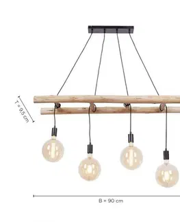 Designová závěsná svítidla LEUCHTEN DIREKT is JUST LIGHT Závěsné svítidlo v moderním retro designu s dřevěným žebříkem z eukalyptového dřeva