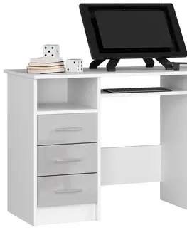 Psací stoly Ak furniture Volně stojící psací stůl Ana 124 cm bílý/šedý - lesk
