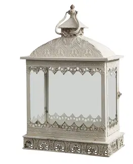 Zahradní lampy Krémová antik kovová lucerna Fleur-de-lis - 35*20*66 cm Chic Antique 25054119 (25541-19)