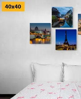 Sestavy obrazů Set obrazů romantický noční Paříž