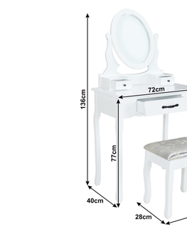 Postele Toaletní stolek HORTENZIE s taburetem, bílá/stříbrná
