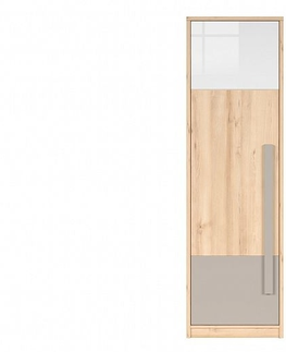 Šatní skříně JERIMOTH šatní skříň 1D, buk iconic/bílý lesk/šedá, 5 let záruka
