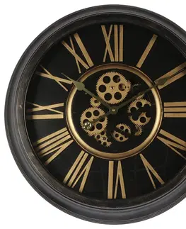 Hodiny Černozlaté nástěnné hodiny s ozubenými kolečky - Ø 64*11 cm / 1*AA / 1*C Clayre & Eef 5KL0206