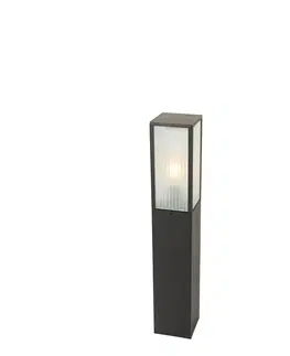 Venkovni stojaci lampy Stojací venkovní svítidlo černé s vroubkovaným sklem 80 cm IP44 - Charlois