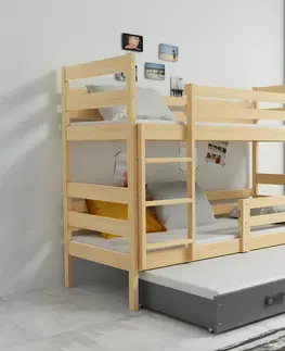 Postele BMS Dětská patrová postel s přistýlkou Eryk 3 | borovice Barva: Borovice / šedá, Rozměr: 200 x 90 cm