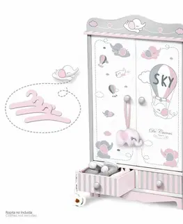 Hračky panenky DECUEVAS TOYS - 54035 Dřevěná šatní skříň pro panenky se zásuvkami a doplňky SKY 2020