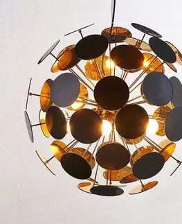 Závěsná světla Lindby Závěsná lampa Kinan s disky ve zlaté a černé