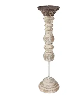 Svícny Béžový antik dřevěno-kovový svícen Nicolle - Ø 12*44 cm Clayre & Eef 6H2188