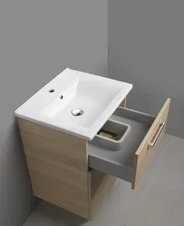 Koupelnový nábytek AQUALINE VEGA umyvadlová skříňka 62x72,6x43,8cm, 2x zásuvka, dub platin VG863