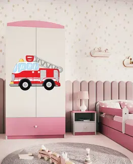 Dětský nábytek Kocot kids Dětská skříň Babydreams 90 cm hasičské auto růžová