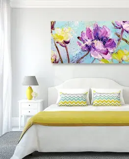 Obrazy květů Obraz malba žlutých a fialových květů