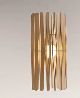 Závěsná světla Fabbian Fabbian Stick dřevěné závěsné světlo, cylindr 33cm