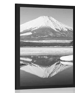Černobílé Plakát japonská hora Fuji