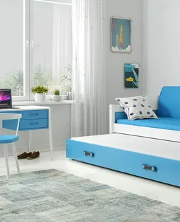 Postele BMS Dětská postel s přistýlkou DAWID | bílá 80 x 190 cm Barva: Modrá