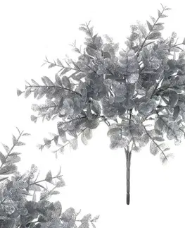 Vánoční dekorace Eukalyptus, květina umělá plastová, barva stříbrná ojíněná