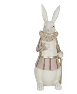 Velikonoční dekorace Dekorace králíka s límcem a hůlkou - 11*10*27 cm Clayre & Eef 6PR3152
