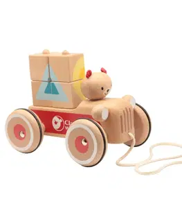 Hračky RAPPA - Auto dřevěné tahací s medvědem Coco a kostkami