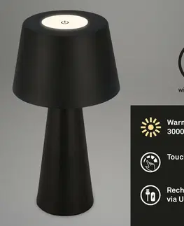 LED stolní lampy BRILONER LED nabíjecí stolní lampa pr.16,5 cm 3,5W 400lm černá IP44 BRILO 7437015