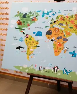 Obrazy na korku Obraz na korku dětská mapa světa se zvířátky