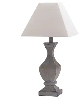 Luxusní a designové stolní lampy Estila Stylová Venkovská stolní lampa Woody z masivu s off white bílým hranatým stínítkem 53cm
