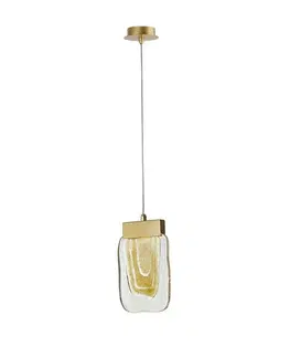 Designová závěsná svítidla NOVA LUCE závěsné svítidlo GRANI broušená zlatá ocel jantarové a zlaté sklo LED 1x4W 230V 3000K IP20 stmívatelné 9160281