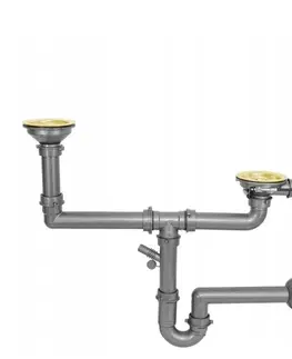 Sifony k pračkám MEXEN Automatický dřezový sifon na 2 misku, zlatý 66921-50