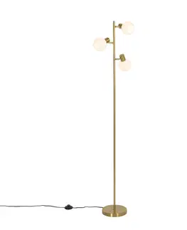 Stojaci lampy Stojací lampa zlatá s opálovým sklem 3-světelná nastavitelná - Anouk