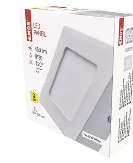 LED nástěnná svítidla EMOS LED panel 120×120, přisazený bílý, 6W neutrální bílá 1539063040