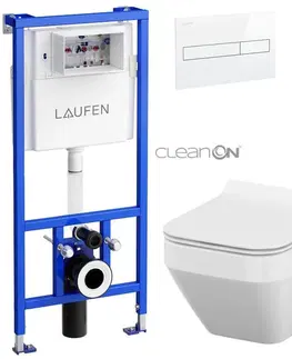 WC sedátka LAUFEN Rámový podomítkový modul CW1 SET s bílým tlačítkem + WC CERSANIT CLEANON CREA čtverec + SEDÁTKO H8946600000001BI CR2