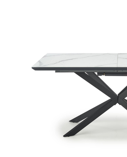 Jídelní stoly Rozkládací jídelní stůl COVE, bílý mramor/černá