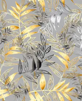 Závěsy Závěs dekorační nebo látka, Fine Jasanové listí, šedý a okrový, 150 cm 150 cm