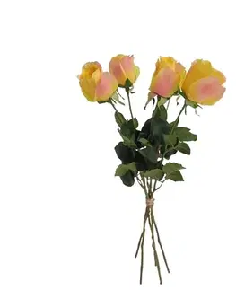 Květiny Umělá květina Růže růžovo-žlutá, 68 cm, 5 ks