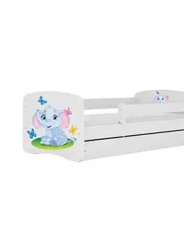 Dětské postýlky Kocot kids Dětská postel Babydreams slon s motýlky bílá, varianta 70x140, se šuplíky, s matrací