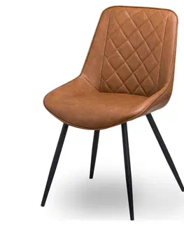 Luxusní jídelní židle Estila Designová jídelní židle Cindy s hnědým potahem z eko kůže s černými nožičkami 82cm