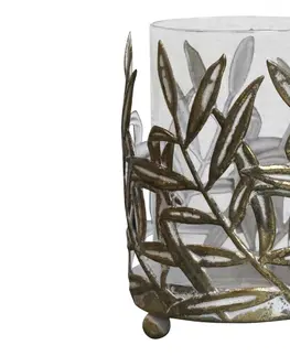 Svícny Bronzový antik kovový svícen Vire Leaves - Ø 8*11 cm Chic Antique 71070813 (71708-13)