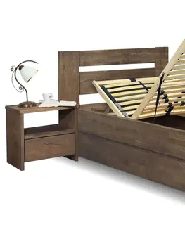 s úložným prostorem Zvýšená postel s úložným prostorem Trinity, masiv dub, 120x200