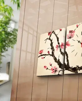 Hodiny Wallity 2 dílné dekorativní nástěnné hodiny Tree krémovo-růžové