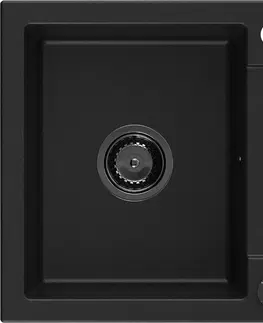 Sifony k pračkám MEXEN/S Enzo granitový dřez 1-miska s odkapávačem 576 x 465 mm, černý, černý sifon 6506571005-77-B