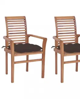 Zahradní židle Zahradní jídelní židle s poduškou 2 ks teak Dekorhome Krémová