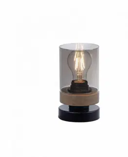 Industriální stolní lampy LEUCHTEN DIREKT is JUST LIGHT Stolní lampa, kouřové sklo, dřevo, E27