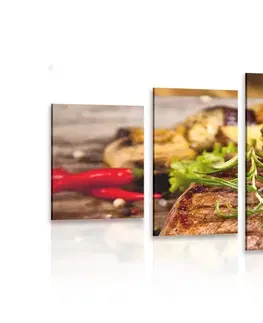 Obrazy jídla a nápoje 5-dílný obraz grilovaný hovězí steak