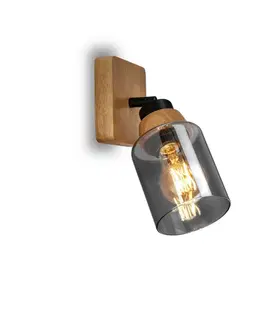 Industriální bodová svítidla BRILONER Bodové svítidlo, 21 cm, 1x E27, max. 10W, dřevo/kouřová černá sklo BRI 2486015