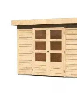 Dřevěné plastové domky Dřevěný zahradní domek ASKOLA 4 s přístavkem 150 Lanitplast Šedá