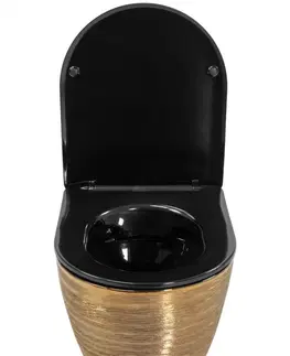 Záchody REA Závěsná WC mísa včetně sedátka RIMLESS Carlo Flat rerno/zlatá REA-C3300