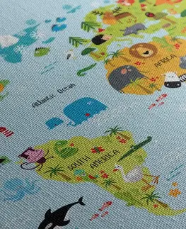Dětské obrazy Obraz dětská mapa světa se zvířátky