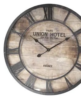 Hodiny Nástěnné hodiny s číselnou kovovou konstrukcí Paris Union Hotel - Ø 68*6 cm Clayre & Eef 5KL0146