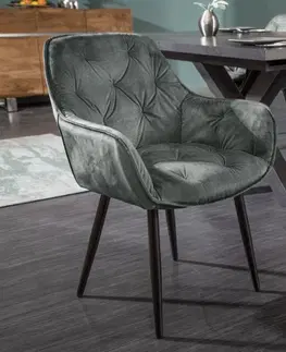Luxusní jídelní židle Estila Retro designové šedozelené čalouněné křeslo Milano s opěrkami na ruce 84cm