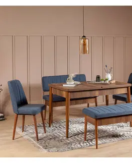 Jídelní sestavy Jídelní set stůl, židle VINA ořech, modrá