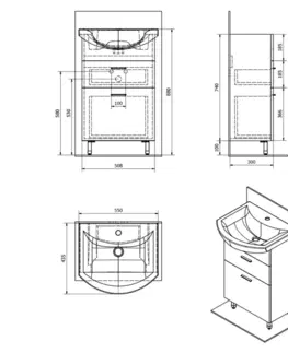 Koupelnový nábytek AQUALINE ZOJA umyvadlová skříňka šuplíková 50,8x74x29,9cm, bílá 51051A